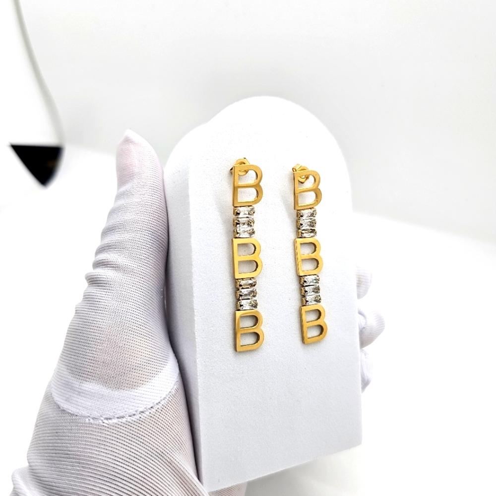18k Gold-plated Letter B Earrings W/Cubic Zirconia - NWT
